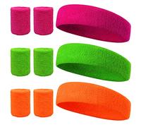 LAMEK 3 pezzi Fascia per capelli Neon anni '80 Fascia per capelli al neon Bracciale in spugna per donna Uomo Ragazza Accessorio per costume Sport Carnevale Serata Stretch Party Rosa Arancione Verde