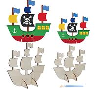 LAMEK 8 Pezzi Navi da Pirata in Legno Kit Barca a Vela per Bambini da Creare Ideali per Scuola, Domestico e Gruppi di Artigianato per progetti di artigianato artistico per bambini