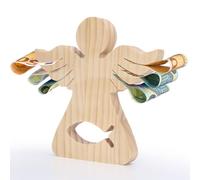 LAMEK Angelo in legno con pesce, angelo custode, regalo in denaro, per ragazze, ragazzi, angeli della fortuna, statuetta per gli ospiti, regalo per cresima, battesimo, comunione, cresima