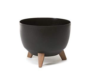 LAMELA Vaso da fiori rotondo su piedi, in plastica, diametro 24 cm x altezza 15 cm, 5,1 l, resistente e facile da pulire, interno ed esterno, nero