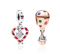 LaMenars Babbo Natale e doppio bastoncino di zucchero Charm for 925 Sterling Silver per bracciali e collane da donna Ciondolo pendente per Natale San Valentino Festa della mamma Regali per ragazze