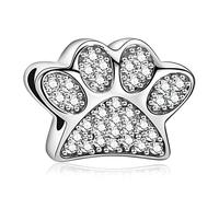 LaMenars Charms Pink Paw Ciondola 925 Sterling Silver Dog Bone Ciondolo Bead con Cubic Zirconia Adatto Europa Charm Bracciale Collana, Regali per Donne Ragazze