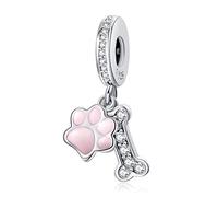 LaMenars Charms Pink Paw Ciondola 925 Sterling Silver Dog Bone Ciondolo Bead con Cubic Zirconia Adatto Europa Charm Bracciale Collana, Regali per Donne Ragazze (Zampa di cane e osso di cane)