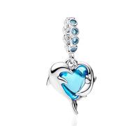 LaMenars Ciondoli Charm 925 Argento Blue Murano Glass Dolphins Dangle Bead per Bracciali Pendente e Collane da Donna San Valentino Festa della Mamma Stagione dei diplomi Compleanno Regalo Natale
