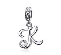 LaMenars - Ciondolo a forma di lettera dell'alfabeto, in argento Sterling 925, compatibile con braccialetti e collane europei e Argento, colore: Lettera K., cod. SCC1183