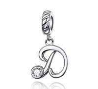 LaMenars - Ciondolo a forma di lettera dell'alfabeto, in argento Sterling 925, compatibile con braccialetti e collane europei e Argento, colore: Lettera D., cod. SCC1183