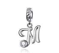 LaMenars - Ciondolo a forma di lettera dell'alfabeto, in argento Sterling 925, compatibile con braccialetti e collane europei e Argento, colore: Lettera M., cod. SCC1183