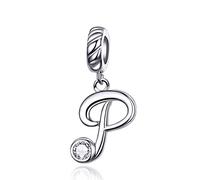 LaMenars - Ciondolo a forma di lettera dell'alfabeto, in argento Sterling 925, compatibile con braccialetti e collane europei e Argento, colore: Lettera P, cod. SCC1183