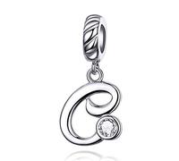 LaMenars Ciondolo con Lettera Dell'alfabeto in Argento Sterling 925 Charm Bead con A alla Z Pendente con Zirconia Cubica Compatibile con Pandora e Europei Bracciale Collane da Donna (Letter C)