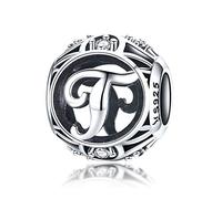 LaMenars Ciondolo con Lettera Dell'alfabeto in Argento Sterling 925, Vintage Charm Bead con iniziale A alla Z, con Zirconia Cubica, Compatibile con e Europei Bracciale Collane (Lettera T)