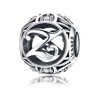 LaMenars Ciondolo con Lettera Dell'alfabeto in Argento Sterling 925, Vintage Charm Bead con iniziale A alla Z, con Zirconia Cubica, Compatibile con e Europei Bracciale Collane (Lettera Z)