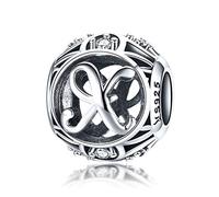 LaMenars Ciondolo con Lettera Dell'alfabeto in Argento Sterling 925, Vintage Charm Bead con iniziale A alla Z, con Zirconia Cubica, Compatibile con e Europei Bracciale Collane (Lettera X)