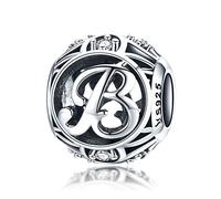 LaMenars Ciondolo con Lettera Dell'alfabeto in Argento Sterling 925, Vintage Charm Bead con iniziale A alla Z, con Zirconia Cubica, Compatibile con e Europei Bracciale Collane (Lettera B)