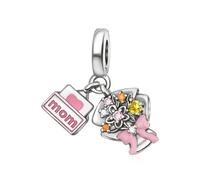 LaMenars Ciondolo doppio a forma di fiore e cartolina per mamma, in argento Sterling 925, per braccialetti e collane, gioielli fai da te