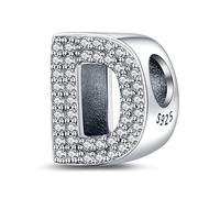 LaMenars Ciondolo Lettera D Perline in Argento Sterling 925 per Braccialetti con Zirconia Cubica 5A, Regali Gioielli di Compleanno Donne Ragazze