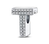 LaMenars Ciondolo Lettera T Perline in Argento Sterling 925 per Braccialetti con Zirconia Cubica 5A, Regali Gioielli di Compleanno Donne Ragazze