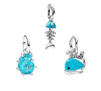 LaMenars Colgantes de Abalorios Blue Whale Fishbone Conch Charms Originales Plata de Ley 925 con Circonita Cúbica para Europeo Pulseras Brazaletes Collares para Mujer Temporada de graduaciones