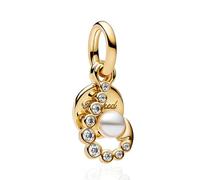 LaMenars Colgantes de Abalorios Golden Pearl Double Split Dangle Charms Originales Plata de Ley 925 con Circonita Cúbica para Europeo Pulseras Brazaletes Collares para Mujer Temporada de graduaciones