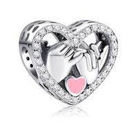 LaMenars Hand Drawn Love Heart Happy Anniversary Pendente in argento sterling 925 perline con zirconi per l'Europa Regali per donna Bracciale e collana