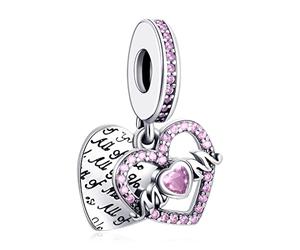 LaMenars Heart & Mom Dangle Charm for Pandora Bracelet 925 Sterling Silver Love Bead Charms with Cubic Birthday Anniversary Jewelry Gifts for Women Girls Mom Wife
