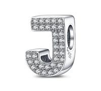 LaMenars Lettera J Charm Perline in Argento Sterling 925 per Braccialetti con Zirconia Cubica 5A, Regali Gioielli di Compleanno Donne Ragazze