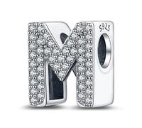 LaMenars Lettera M Charm Perline in Argento Sterling 925 per Braccialetti con Zirconia Cubica 5A, Regali Gioielli di Compleanno Donne Ragazze