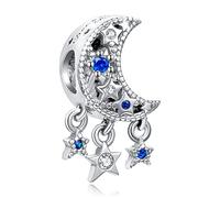 LaMenars Moon and Stars Charms in argento sterling 927 con ciondoli in zirconi per l'Europa Braccialetti con ciondoli, regali di Natale per donne ragazze, bracciale e collana
