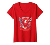 l'America ha l'indipendenza Maglietta con Collo a V, Donna, Rosso, S