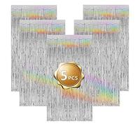 Lametta Vorhang Glitzer Stile Invernale, 5 Pezzi di Folie con Frange Luminose e Lamellen, Ideale per Matrimoni, Compleanni, Bachelorette Party e Bühnendekor（Argento）