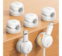 Lamicall [6 Pezzi] Clip per Cavo a Molla - [360° Rotazione Migliorata] Fermacavo Autoadesivo Senza Residui, Gestione Cavo per HDMI, USB, PC, TV, Casa, Cucina, Ufficio (8mm) - Bianco