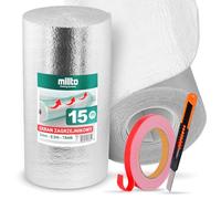 Lamina Isolante Termico Termoriflettente 15m x 0,5m x 3mm | Pellicola Riflettente per Rermosifone Rotolo Foglio per Pareti dei Termosifoni Isolamento Posteriore Nastro Biadesivo Taglierino