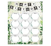 Laminated Birthday Chart Boho Greenery Classroom Birthday Poster Reusable Calendar Bulletin Board Decor Back to School Teacher Supplies(Framed,08x12inch(20x30cm))