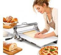 Laminatrice manuale per pasta, pieghevole, in acciaio inox e regolabile. | Stendetrice manuale per pasta, realizzata in acciaio inossidabile, con design pieghevole e impostazioni regolabili per una