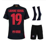Lamine Yamal Barcelona #19 - Maglia da calcio per bambini, colore nero 2024, set completo per bambini, maglia sportiva, maglia da calcio per bambini (4-13 anni), Calzino nero, 152