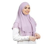 LAMISHIJAB® Hijab - Velo da annodare, effetto khimar 2, senza spille, da donna musumana velata HE600, malva, Taglia unica