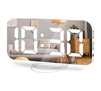 Lamisola Sveglia digitale, grande display a LED a specchio, 2 porte USB, modalità dimmer automatico, design moderno, bianco
