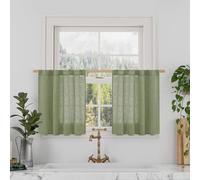 LAMIT Piccole tende in lino per cucina, bar, 61 cm, pannelli semitrasparenti, con passante posteriore e tasca per asta, per finestre piccole, 2 pannelli, verde salvia, 86 x 61 cm