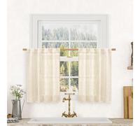 LAMIT Tende corte in lino, lunghezza 91 cm, 2 pannelli, pannelli filtranti della luce beige con linguetta posteriore e tasca per asta, tende neutre per bagno/camera a soppalco, 86 x 91 cm