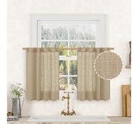 LAMIT Tende corte in lino, lunghezza 91 cm, 2 pannelli, pannelli filtranti della luce marrone con linguetta posteriore e tasca per asta, tende neutre per bagno/camera a soppalco, 86 x 91 cm