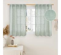 LAMIT Tende corte per finestre in lino, lunghezza 101 cm, 2 pannelli, semi velate, con linguetta posteriore e tasca per asta, tende neutre per cantina/finestra/soppalco, 86 x 101 cm