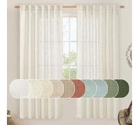 LAMIT - Tende in lino semi velate, effetto naturale, filtrano la luce sul retro, con tasca per asta, per camera da letto, set di 2 pannelli, 132 x 183 cm, color crema avorio