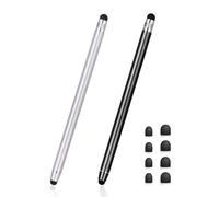Lamkrtlp Penne per Tablet, 2 Pezzi Penna Stilo per Touch Screen 2 in 1, per Tutti Gli Smartphone/Tablet Samsung i-Phone i-Pad con 8 Punte di Ricambio (Nero+Argento)