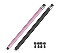 Lamkrtlp Penne per Tablet, 2 Pezzi Penna Stilo per Touch Screen 2 in 1, per tutti gli smartphone/tablet Samsung i-Phone i-Pad con 8 Punte di Ricambio (Nero+Rosa)