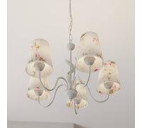 Lamkur Lampada a sospensione Sara paralumi in tessuto con decorazioni floreali a 5 luci Lamkur