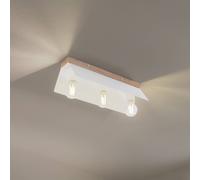 Lamkur Plafoniera Esme, bianca, lunghezza 40 cm, metallo/legno, a 3 luci Lamkur