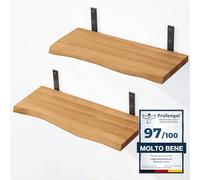 LAMO Manufaktur 2 pezzi mensola da parete 2x 40cm | Mensola da parete in 100% vero legno | Mensola da parete per soggiorno, camera da letto | SET 2 mensole da parete bordo oflis | Colore: Rustico
