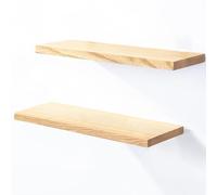 LAMO Manufaktur 2 pezzi mensola da parete in legno con montaggio invisibile 2x 40cm | Mensola da parete in 100% vero legno | SET 4 mensole da parete dritto | Colore: Naturale