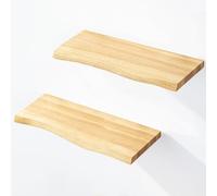 LAMO Manufaktur 2 pezzi mensola da parete in legno con montaggio invisibile 2x 40cm | Mensola da parete in 100% vero legno | SET 2 mensole da parete bordo oflis | Colore: Naturale