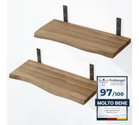 LAMO Manufaktur - 2 scaffali da parete in legno, 2 x 40 cm, in legno massiccio, 100% vero legno, per soggiorno, camera da letto, ufficio, bagno, set di 2 mensole per albero di Natale, colore: noce