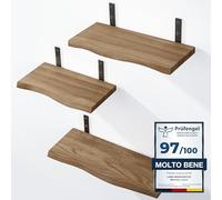 LAMO Manufaktur 3 pezzi mensola da parete 40/35/30cm | Mensola da parete in 100% vero legno | Mensola da parete per soggiorno, camera da letto | SET 1 mensole da parete bordo oflis | Colore: Nocciola